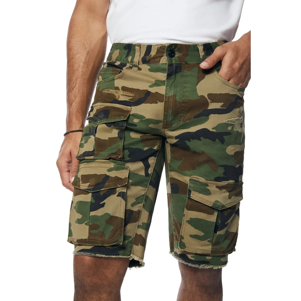 Multi Cargo Twill Shorts - Wood Camo