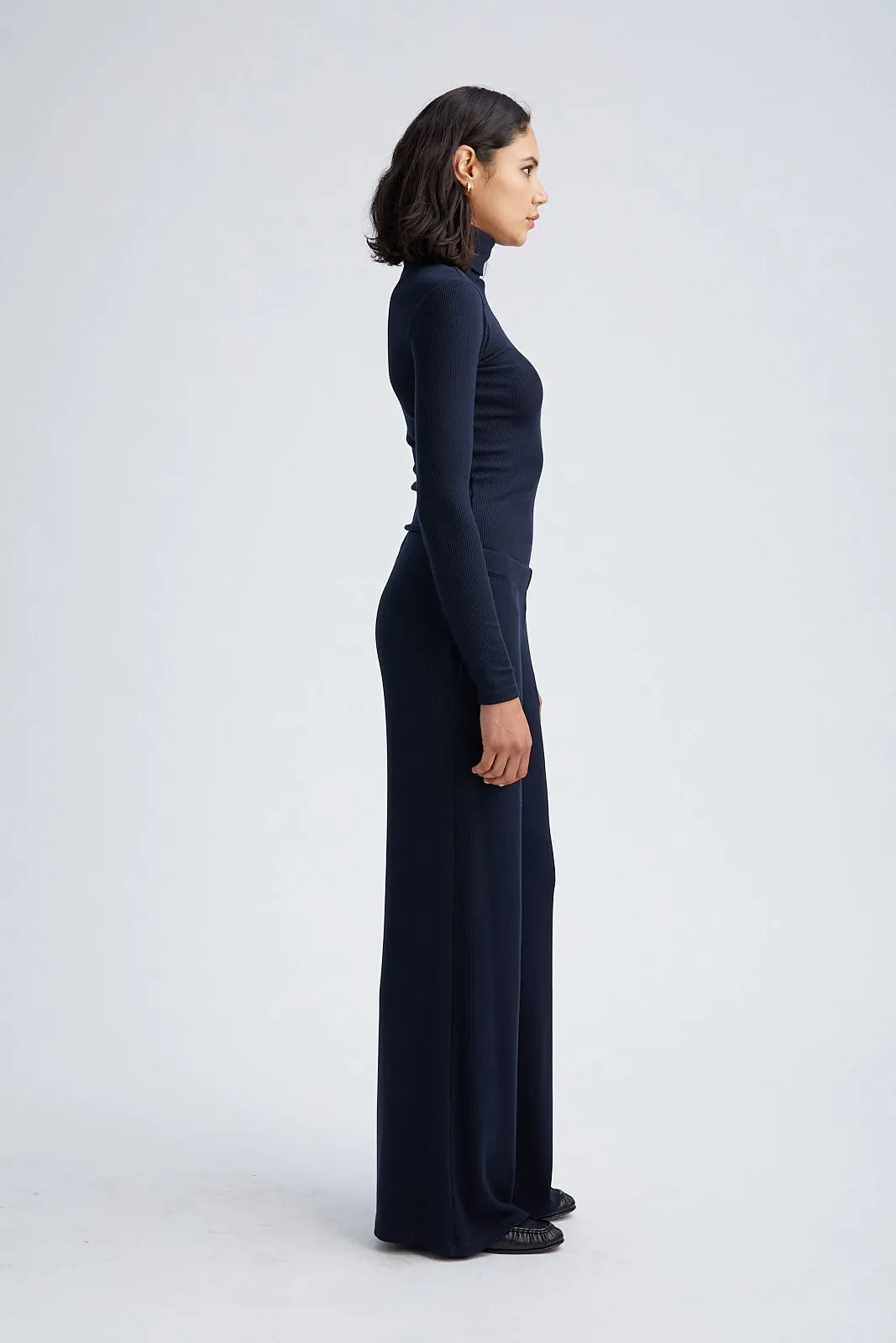 Navy Rib Wide Leg Pants