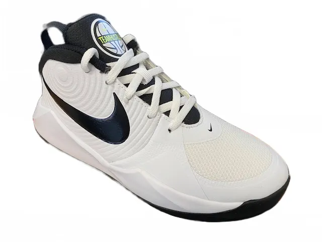 Nike Team Hustle 9 AQ4224 100 white black boys basketball shoe