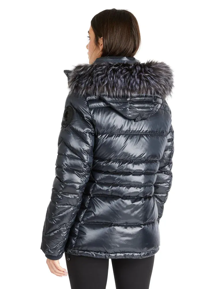 Pajar Womens Viktoria Quilted Puffer with Det Hood Fur Trim - BLACK