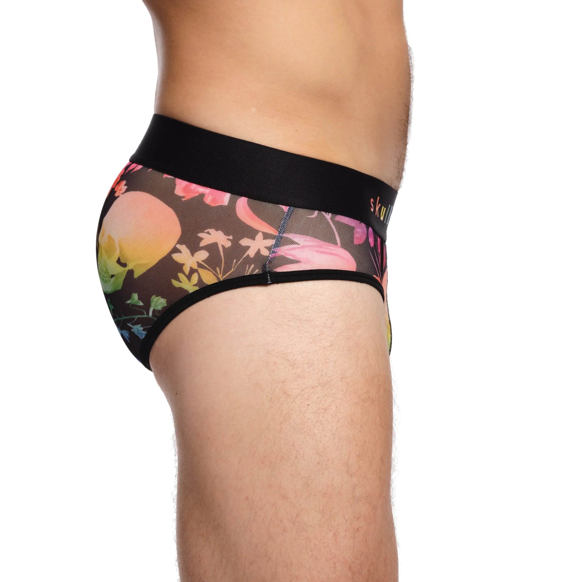 Rainbow Dutch Floral Mesh Brief Black