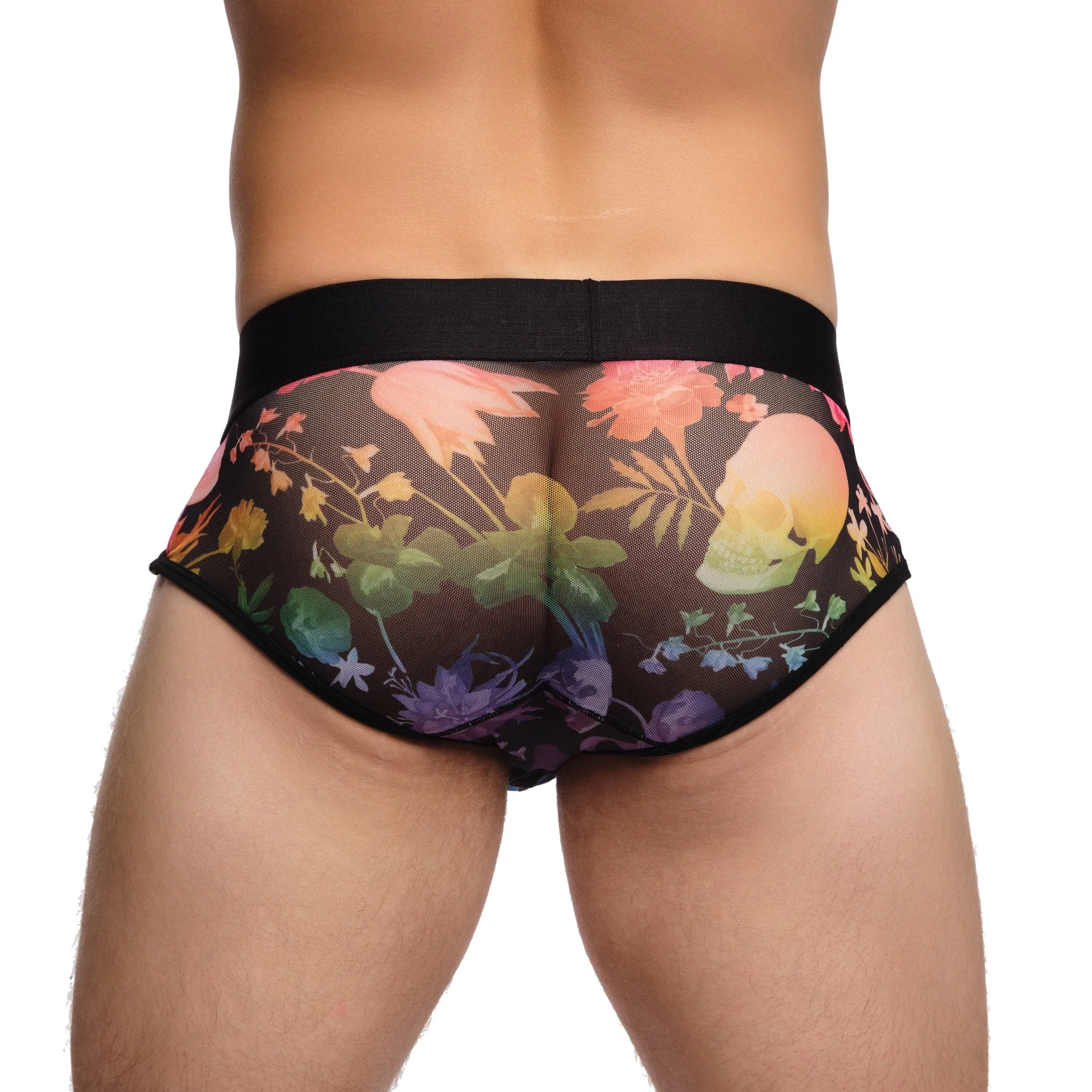 Rainbow Dutch Floral Mesh Brief Black