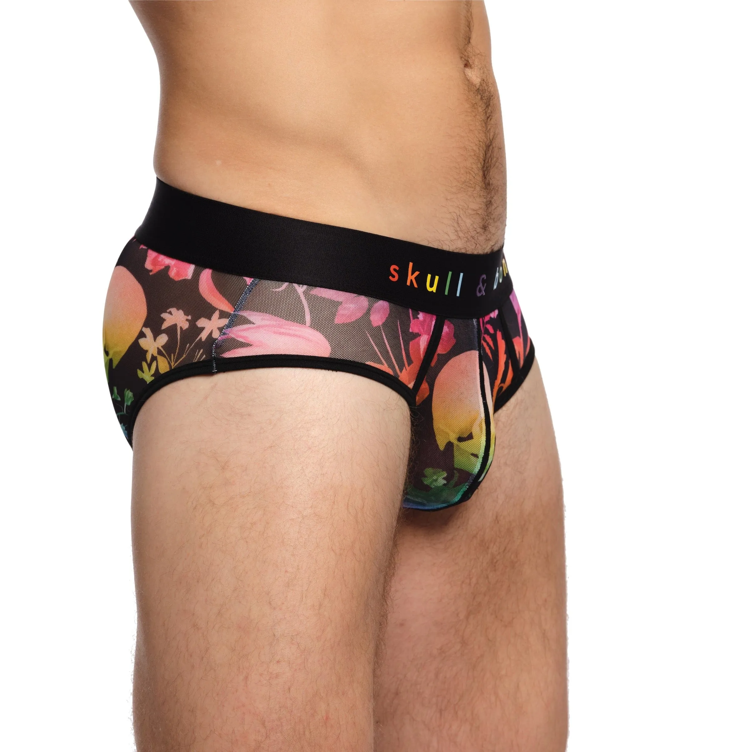 Rainbow Dutch Floral Mesh Brief Black