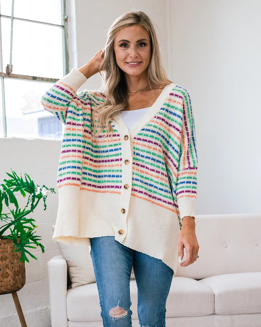 Rainbow Stripe Knitted Cardigan