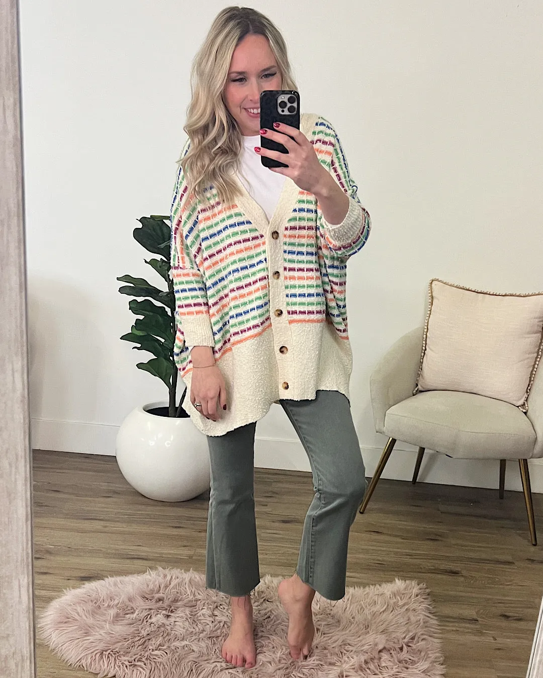 Rainbow Stripe Knitted Cardigan