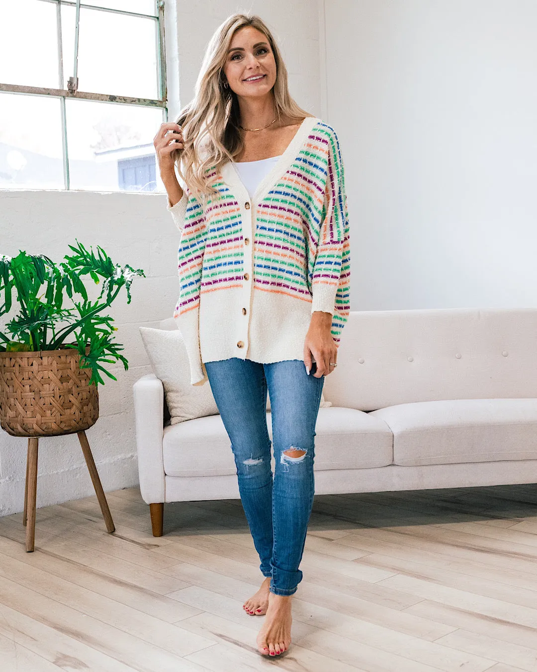 Rainbow Stripe Knitted Cardigan