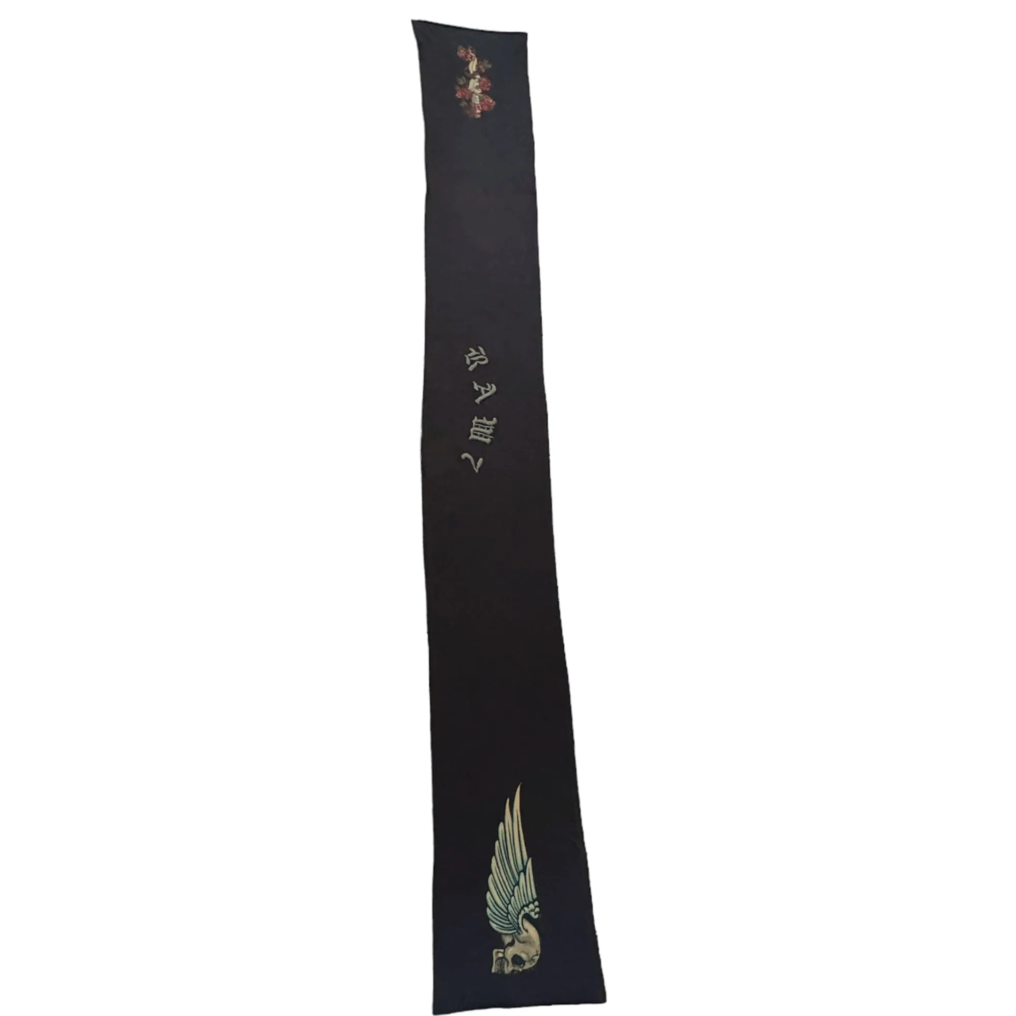 RAW 7 Cashmere Roses & Skull Embroidered Scarf/Wrap - Black