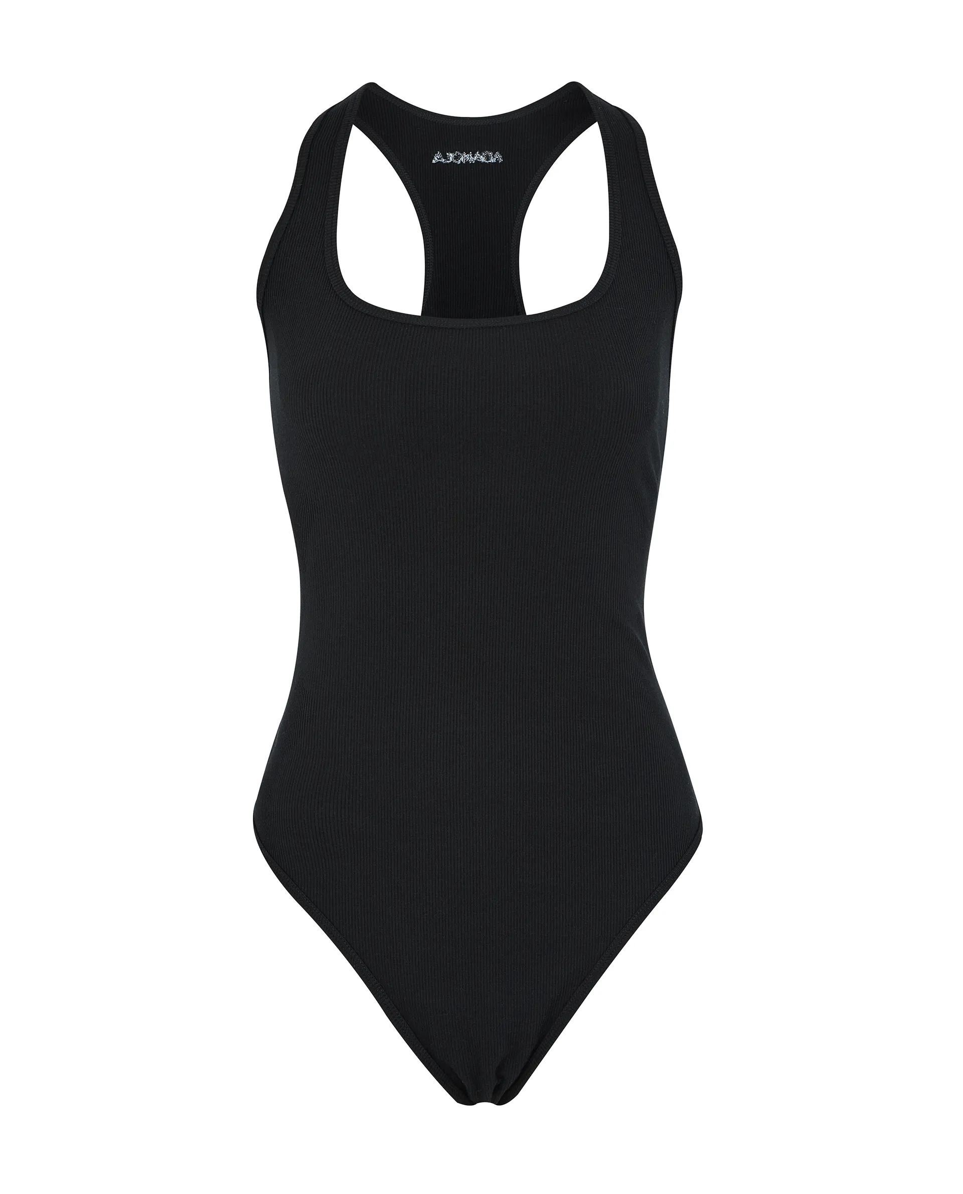 Rib Racer Back Bodysuit- Black