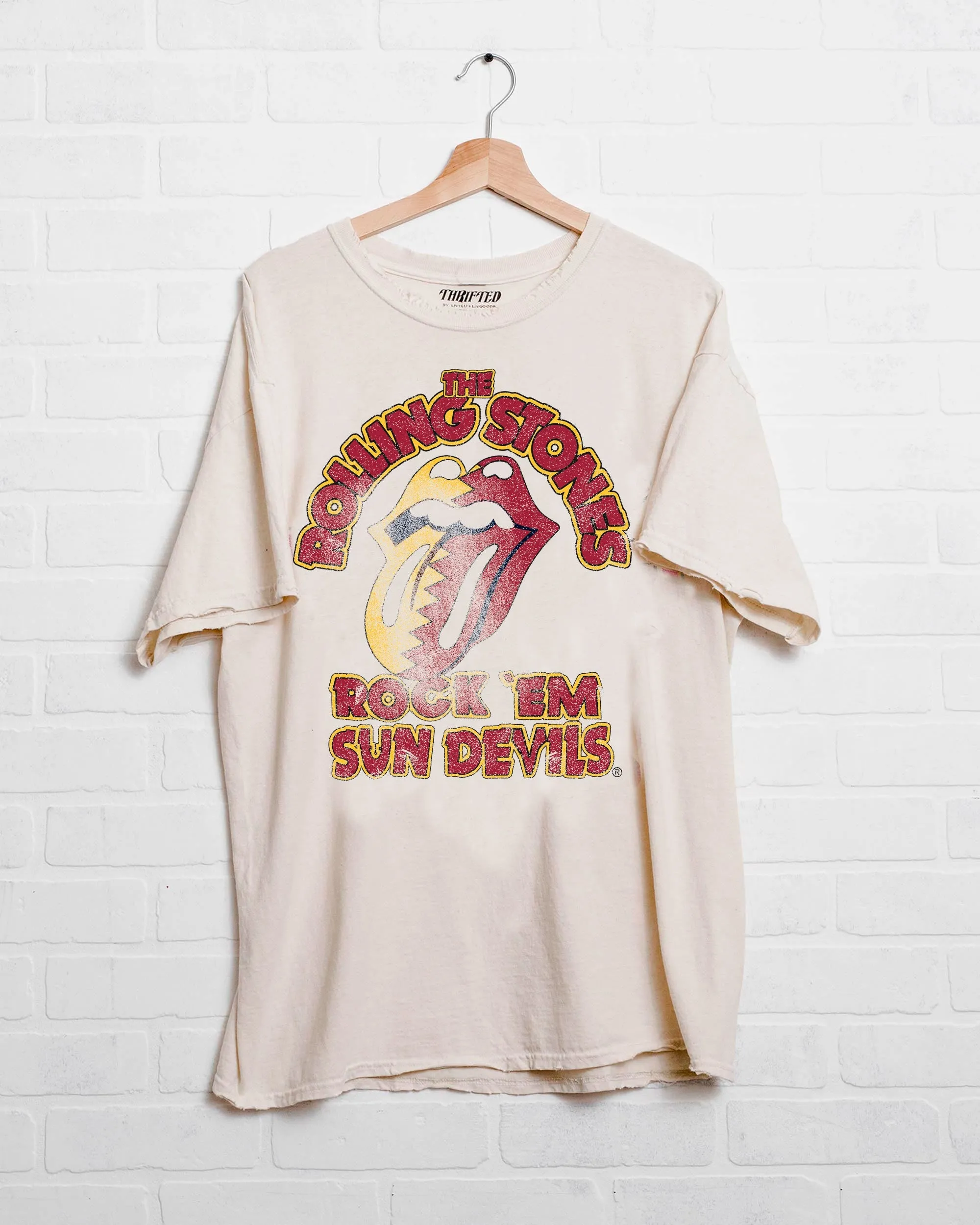 Rolling Stones Rock 'Em Sun Devils Off White Thrifted Tee