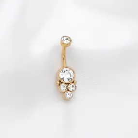 Round Cluster CZ Set Belly Button Navel Ring - Gold