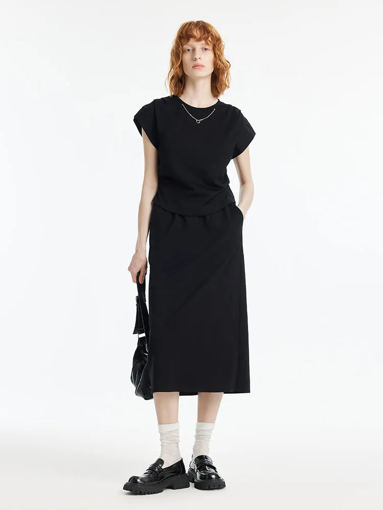 Ruched T-Shirt And Slit Skirt Two-Piece Set