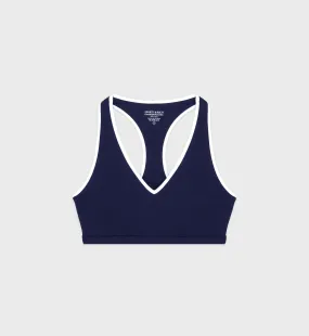 Runner Box V-Neck Sports Bra - Navy/White