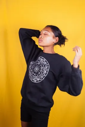 Silver Metallic Zodiac Wheel Black Unisex Crewneck Sweatshirt