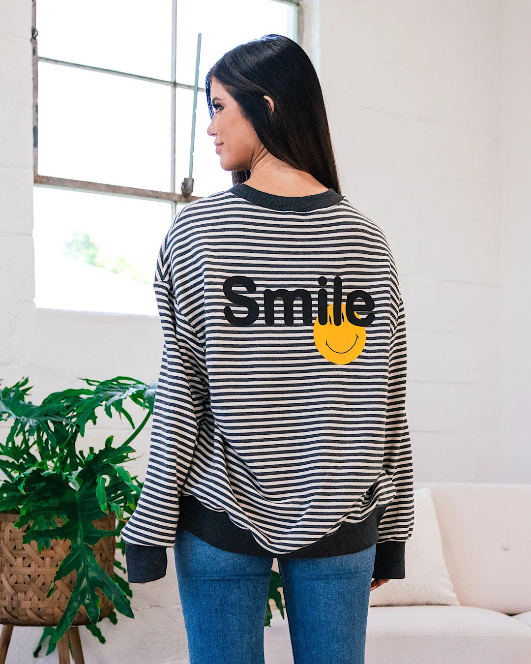 Smile Sweatshirt - Charcoal and Ivory Striped