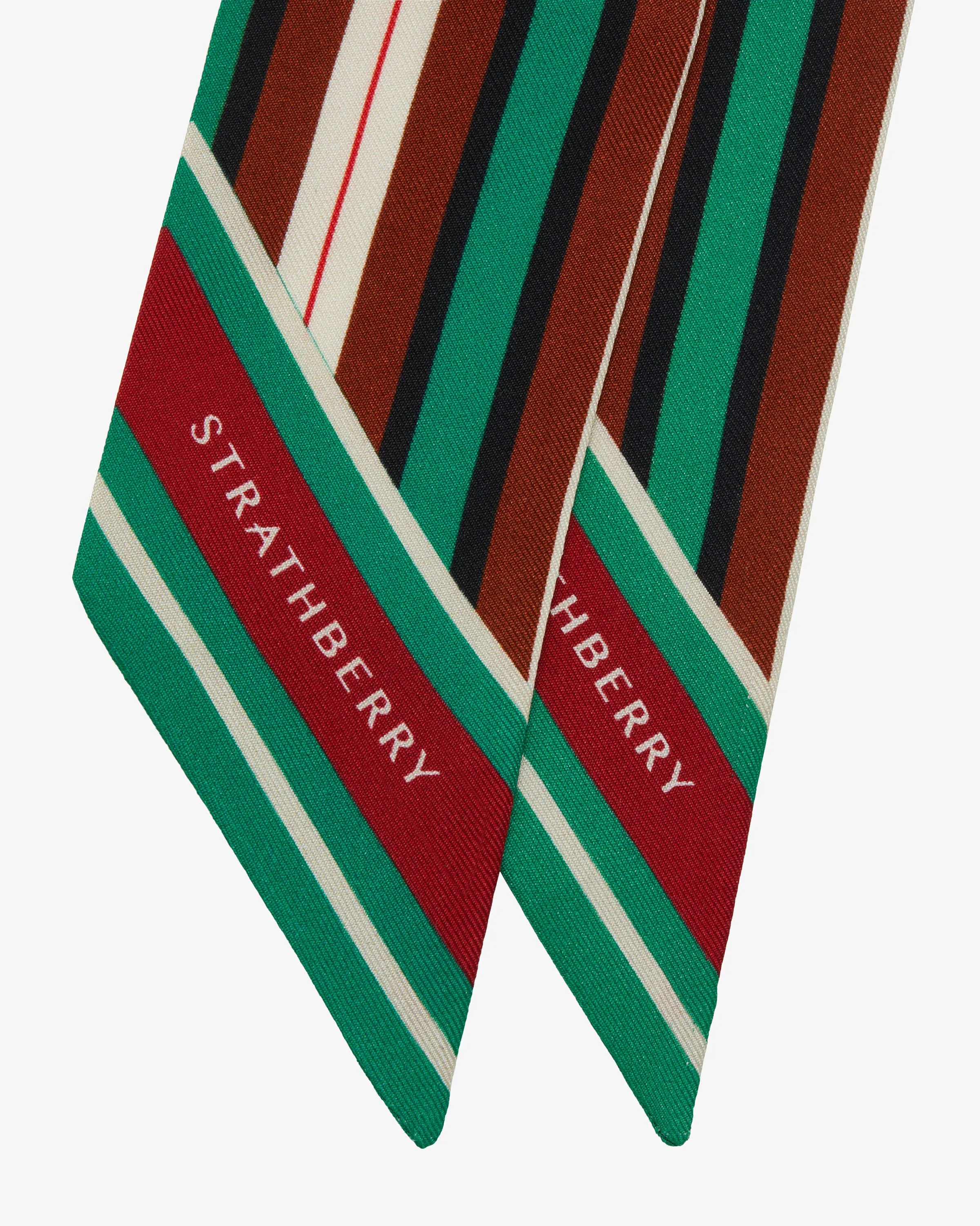 Strathberry x Collagerie Silk Skinny Scarf - Green Stripe