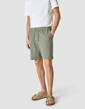 Tech Linen Elastic Shorts Green Pinstripe