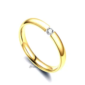 Tension Set CZ 3mm Wide Glossy Mirror Polished Band Ring - Gold