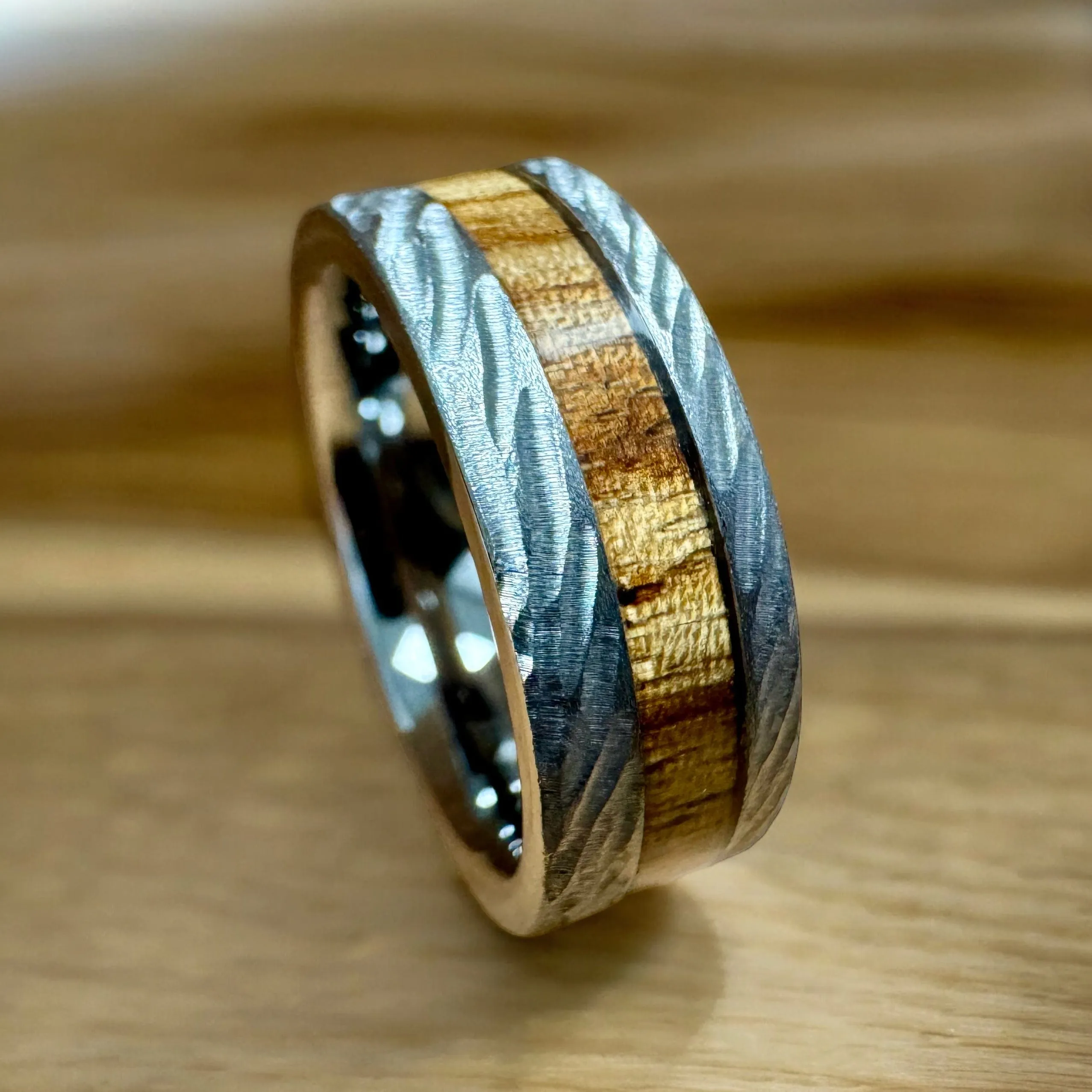 “The Bethlehem” 100% USA Made Rugged Tungsten Ring With Olive Wood From Israel