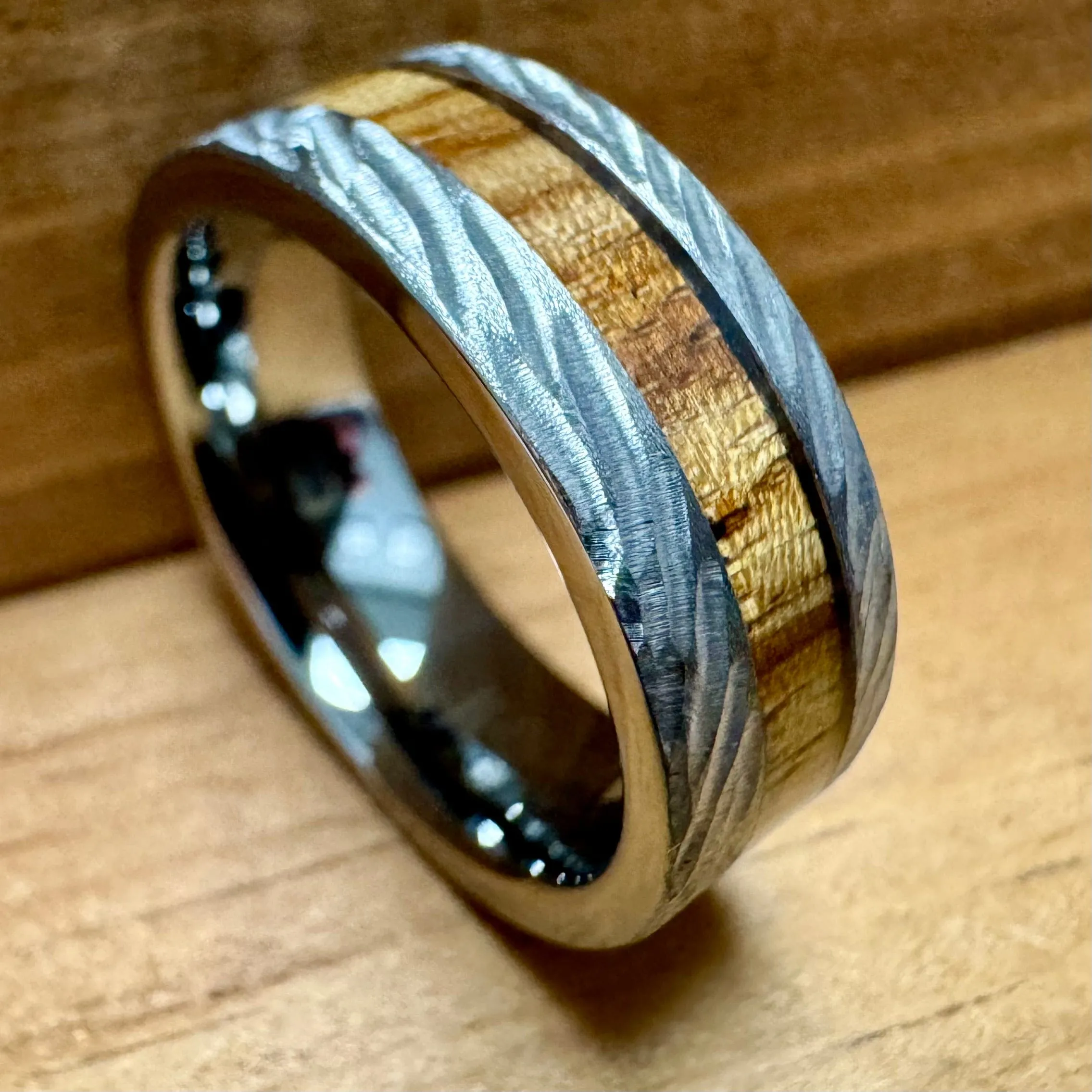 “The Bethlehem” 100% USA Made Rugged Tungsten Ring With Olive Wood From Israel