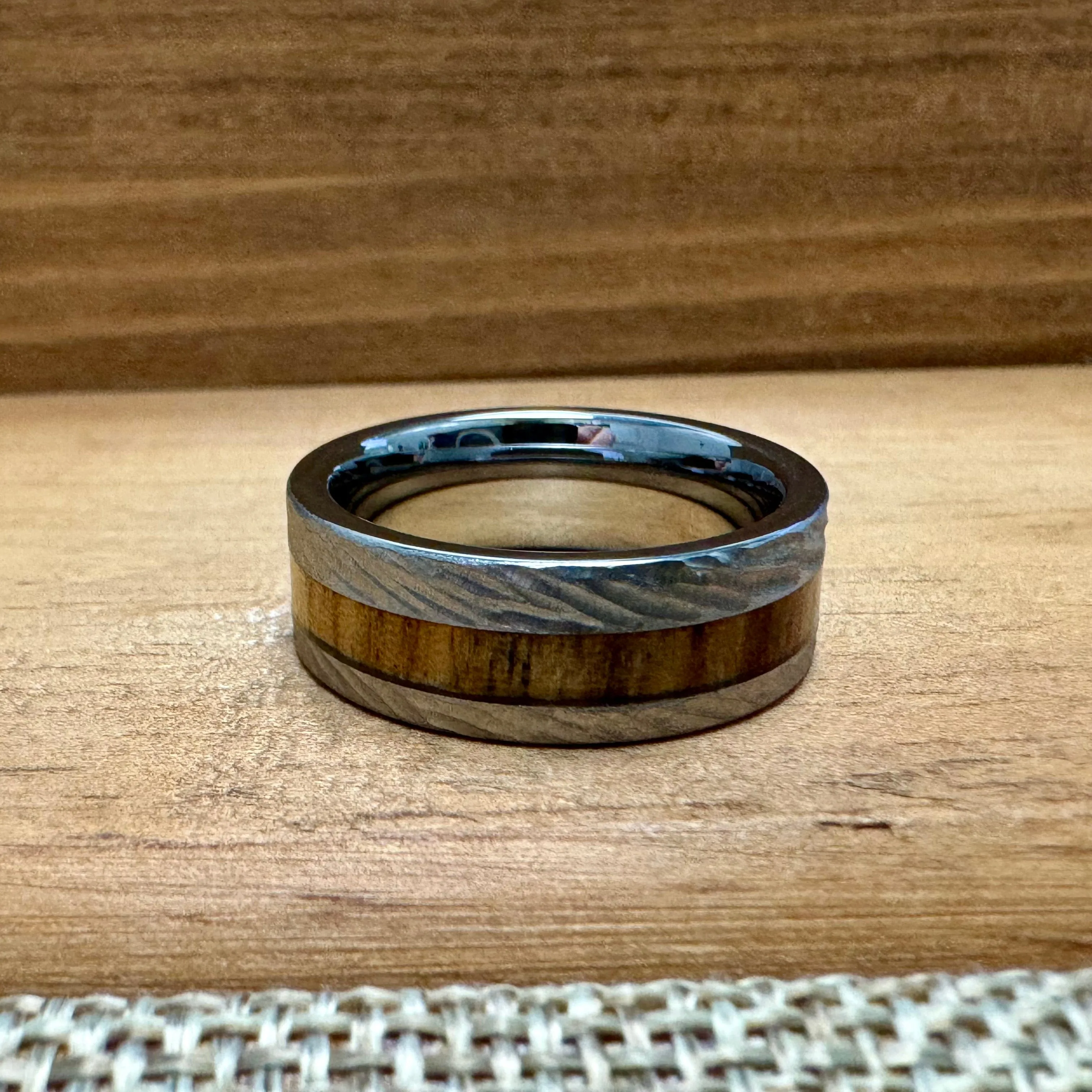 “The Bethlehem” 100% USA Made Rugged Tungsten Ring With Olive Wood From Israel