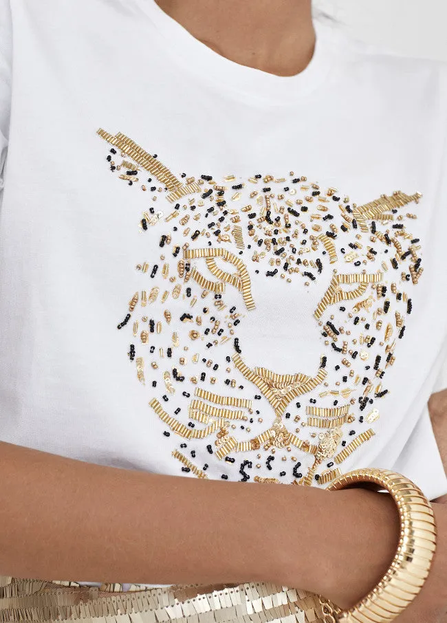 TIGER  GOLD EMBROIDERY T-SHIRT