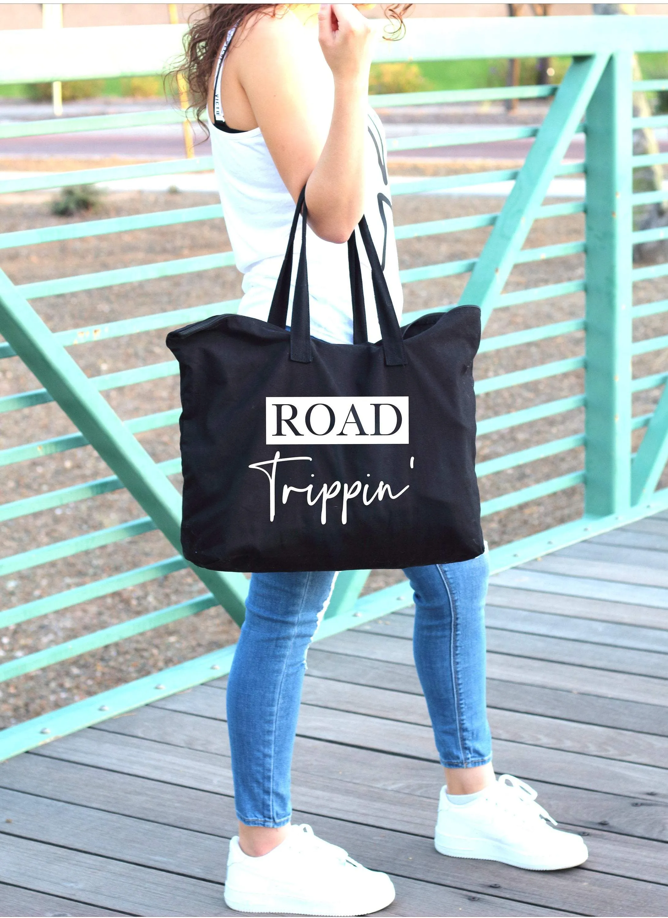 tote bag canvas - Large tote bag with zipper - Road trippin' - Large custom tote bags - Tote bag with zipper for women - Bags for her - tote