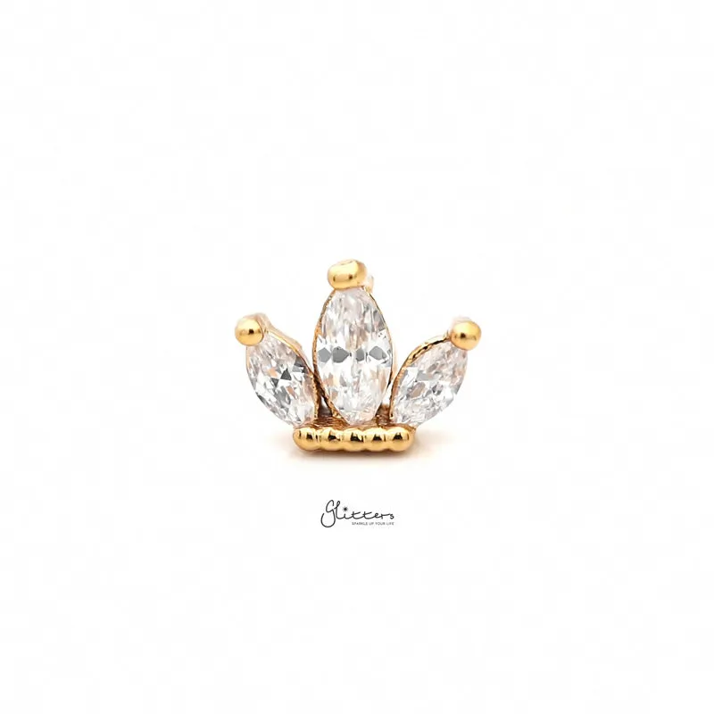 Triple Marquise CZ Set Cartilage Tragus Piercing Earring - Gold