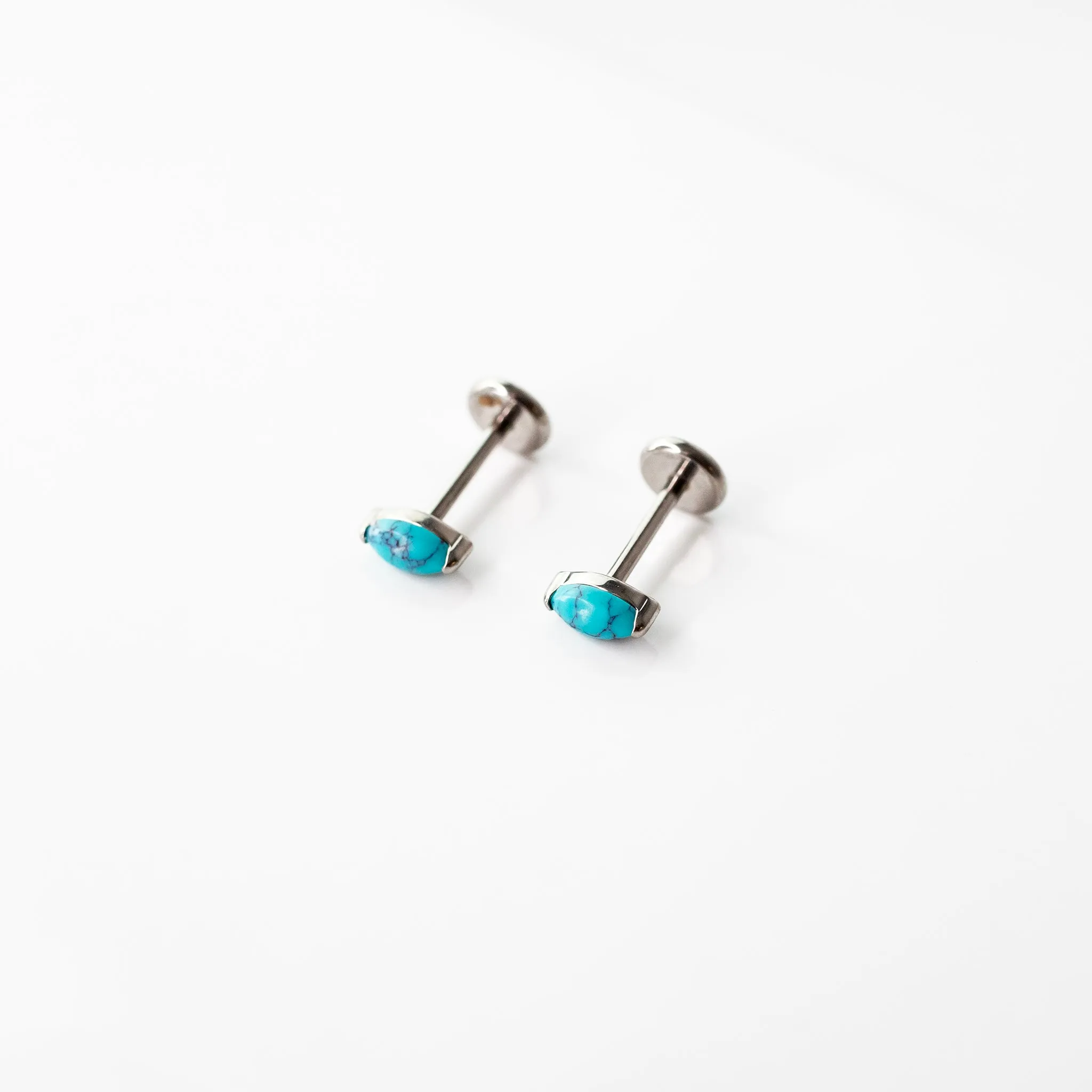 Turquoise Solitaire Marquise Flat Back Earrings