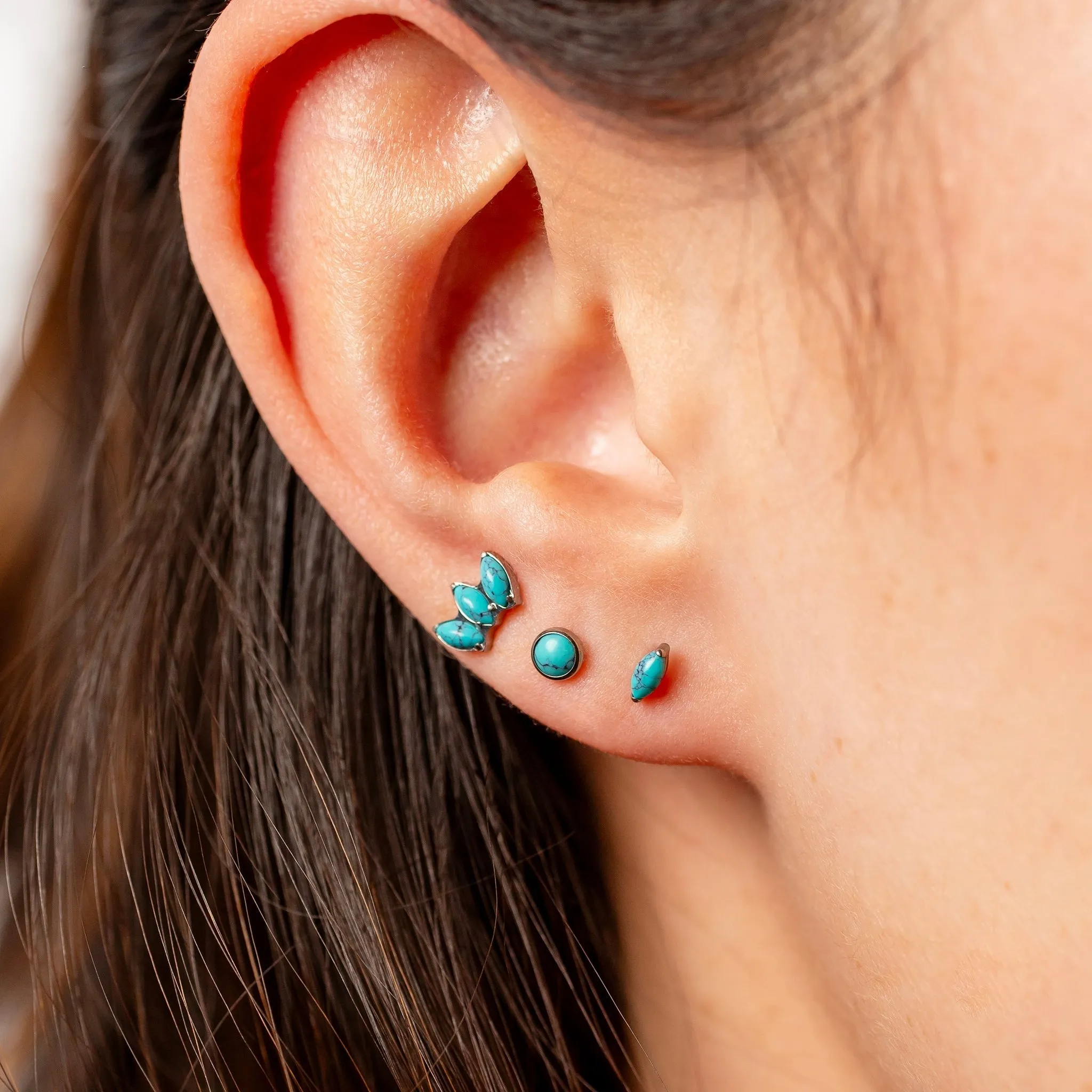 Turquoise Solitaire Marquise Flat Back Earrings