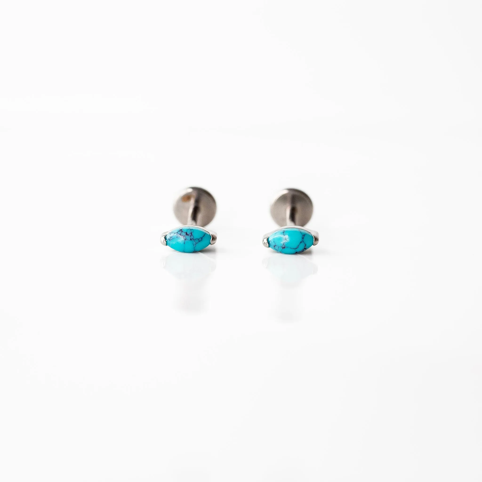 Turquoise Solitaire Marquise Flat Back Earrings