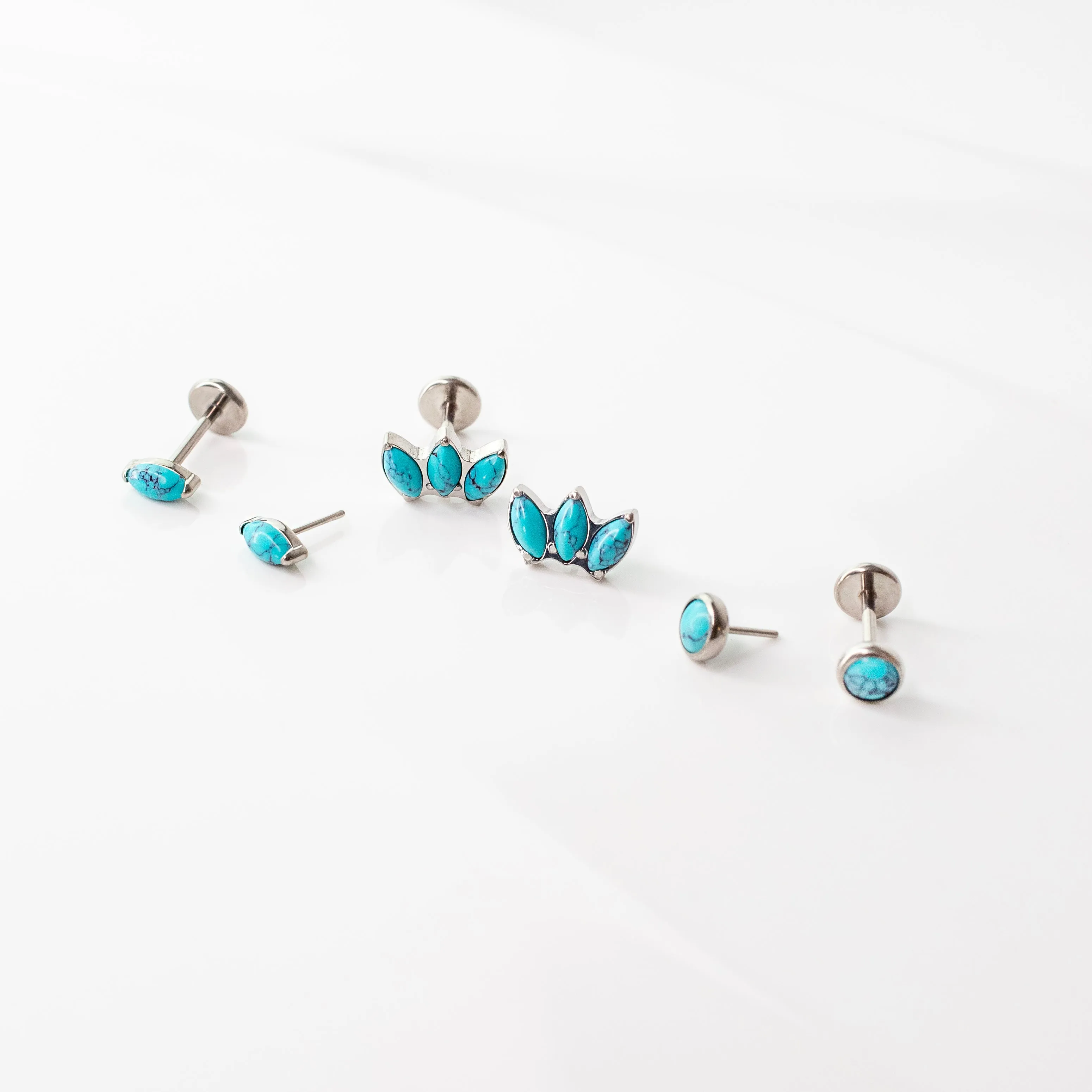 Turquoise Solitaire Marquise Flat Back Earrings