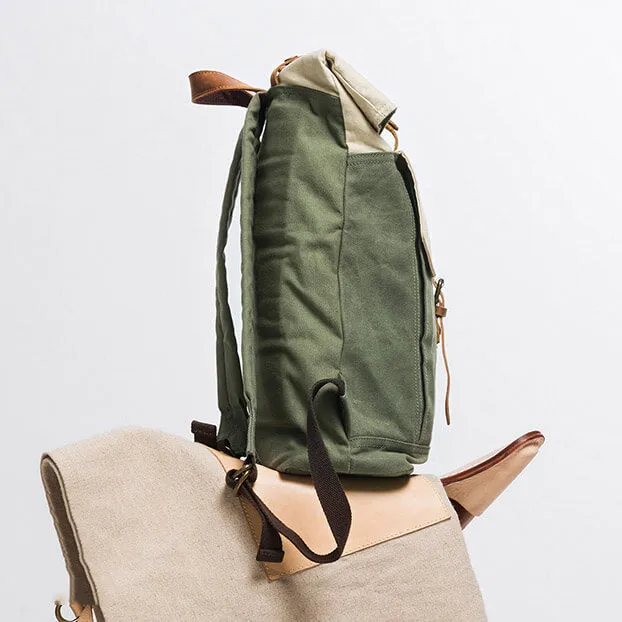 Unisex School Bags, Travel Backpack, Handmade Leather And Waxed Canvas Rucksack - 2 Color Available NX098