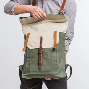 Unisex School Bags, Travel Backpack, Handmade Leather And Waxed Canvas Rucksack - 2 Color Available NX098