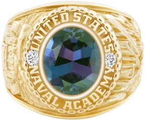 USNA Class Ring Mod™ with Alexandrite Centerpiece and Diamond Dividers