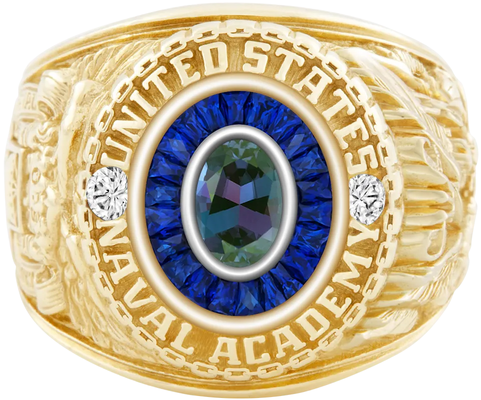 USNA Class Ring Mod™ with Alexandrite Centerpiece and Diamond Dividers