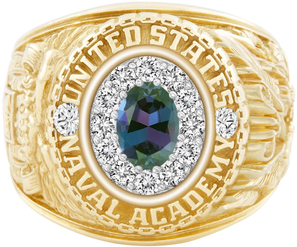 USNA Class Ring Mod™ with Alexandrite Centerpiece and Diamond Dividers