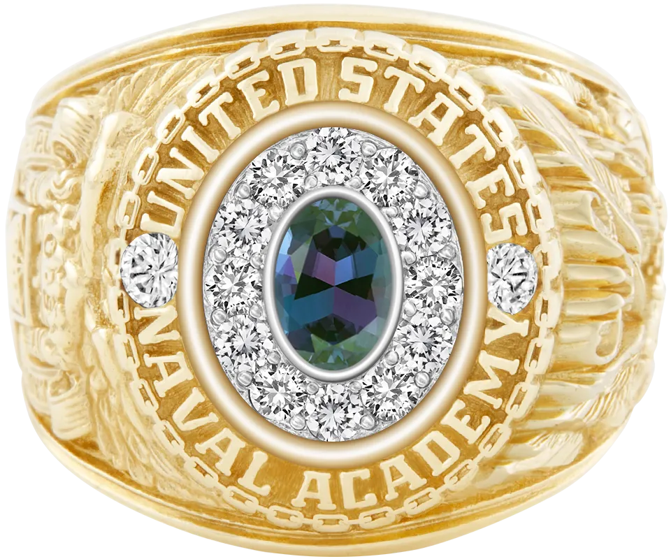 USNA Class Ring Mod™ with Alexandrite Centerpiece and Diamond Dividers