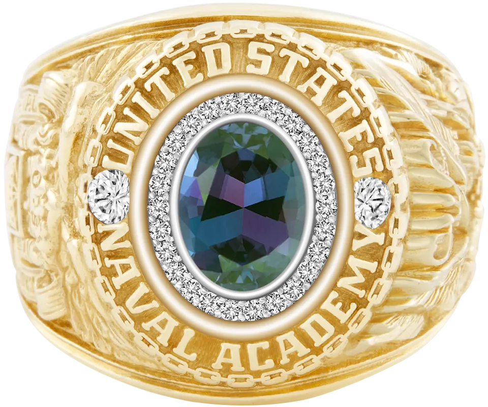 USNA Class Ring Mod™ with Alexandrite Centerpiece and Diamond Dividers