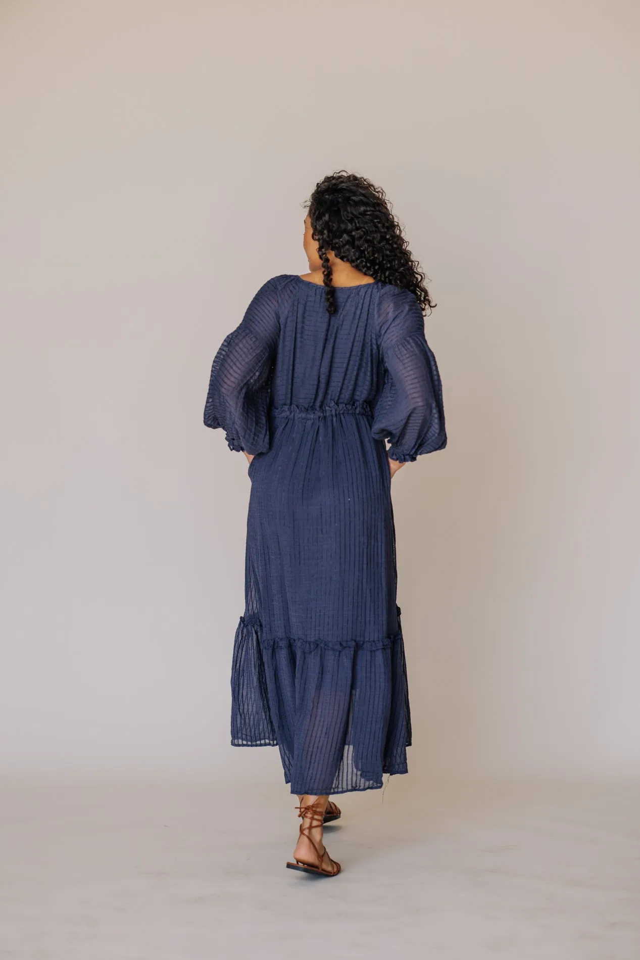 Val Maxi Tie Dress in Navy Blue