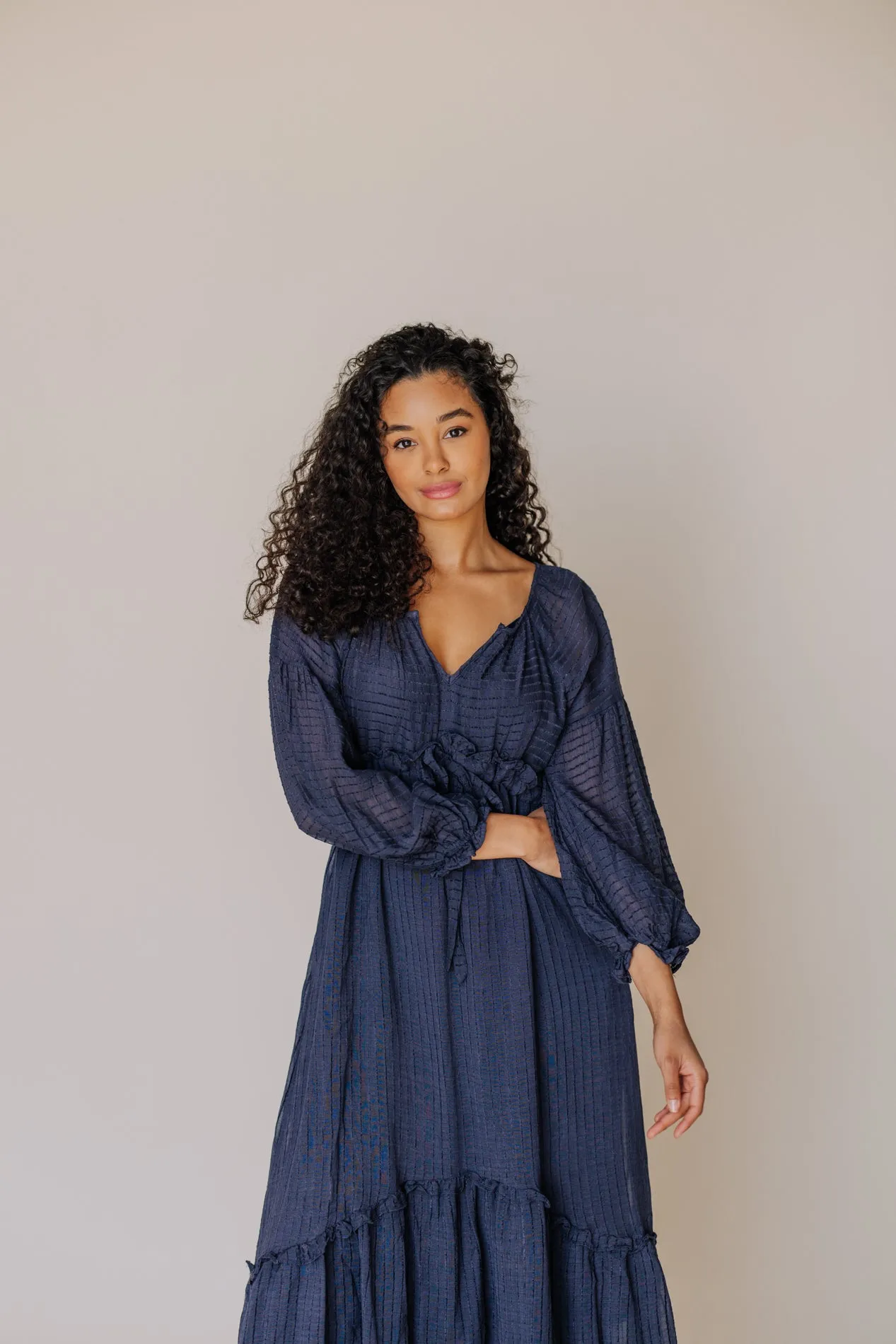 Val Maxi Tie Dress in Navy Blue