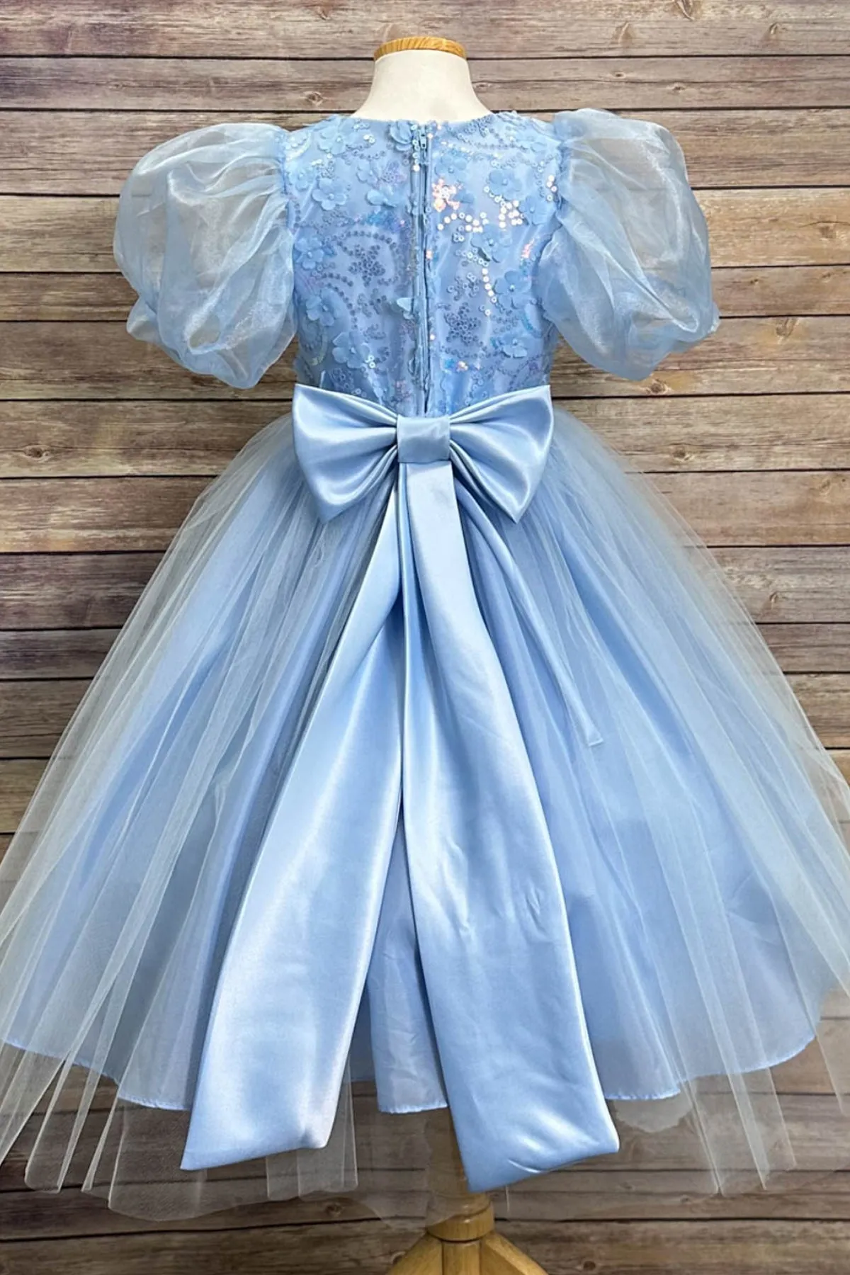 Vivian Sequin & Tulle Girls Dress with Organza Bubble Sleeves