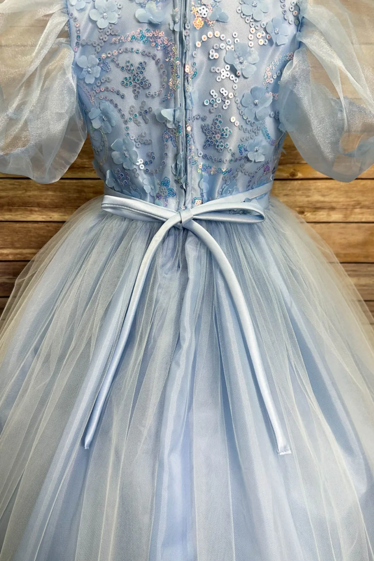 Vivian Sequin & Tulle Girls Dress with Organza Bubble Sleeves