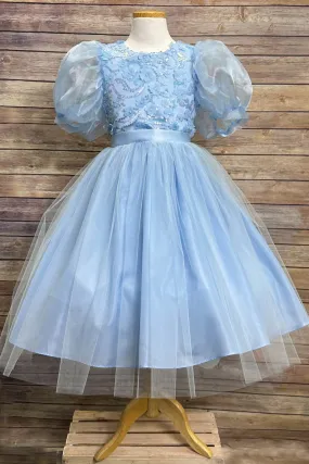 Vivian Sequin & Tulle Girls Dress with Organza Bubble Sleeves