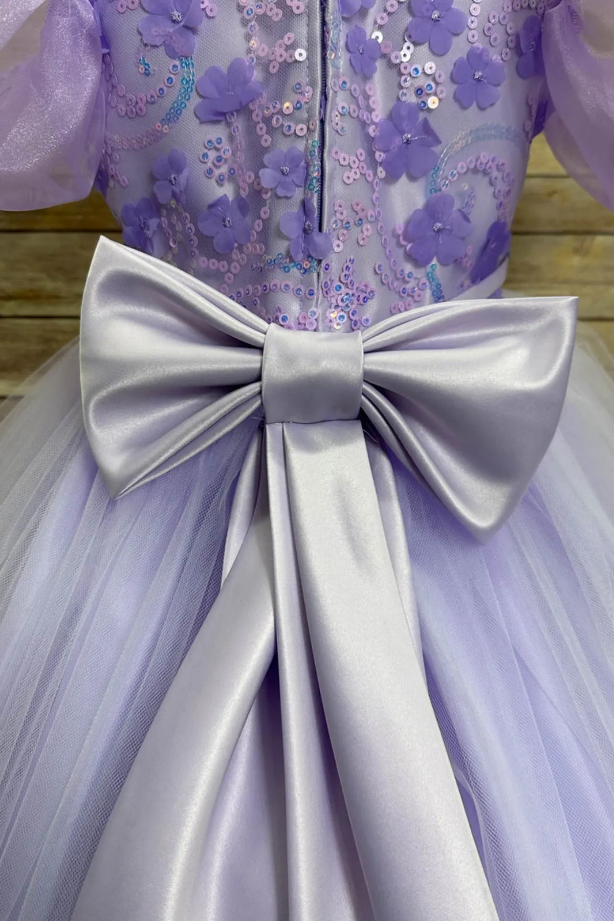 Vivian Sequin & Tulle Girls Dress with Organza Bubble Sleeves