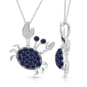 White Gold Sapphire & White Diamond Crab Pendant