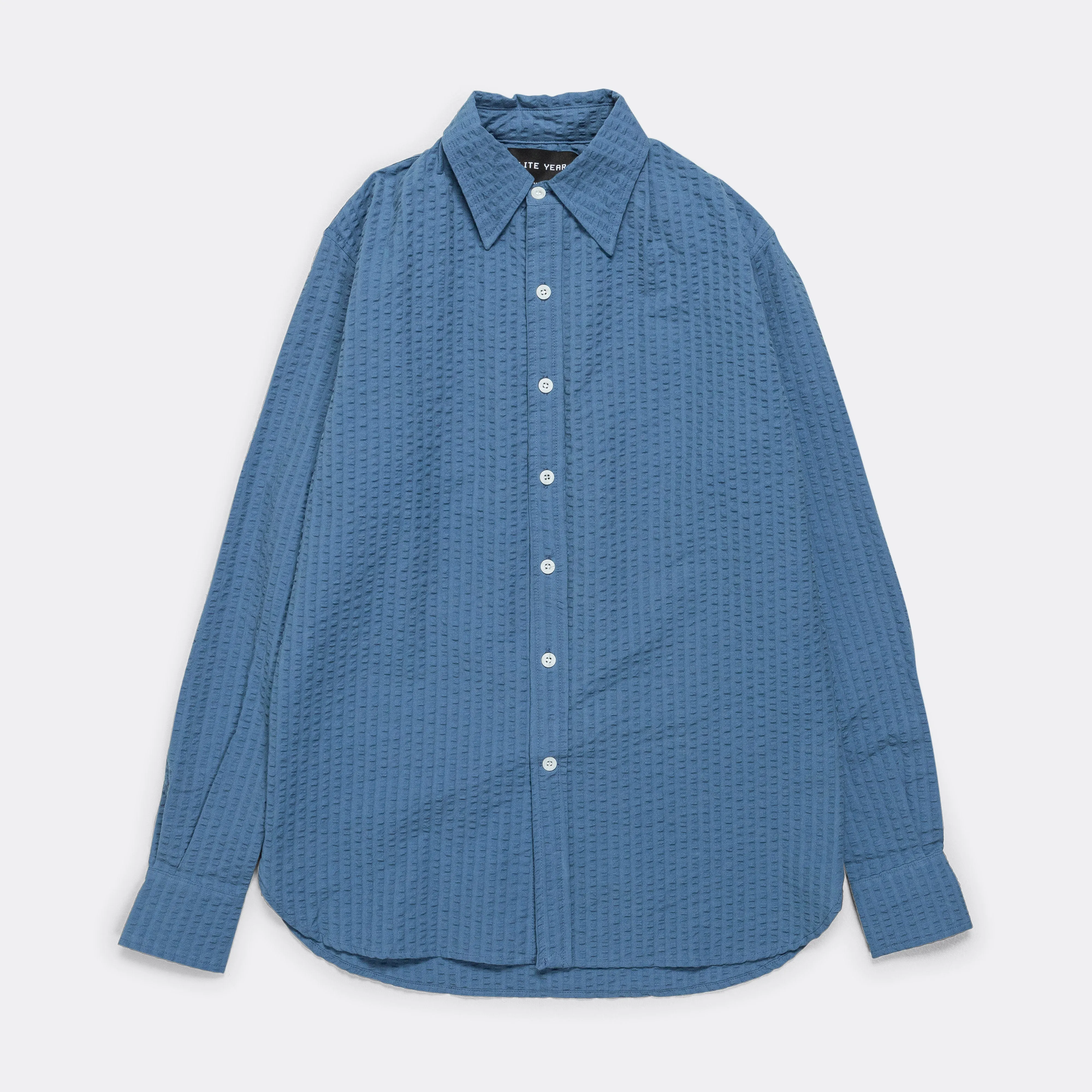 Wide Seersucker Button Up Shirt - Washed Blue