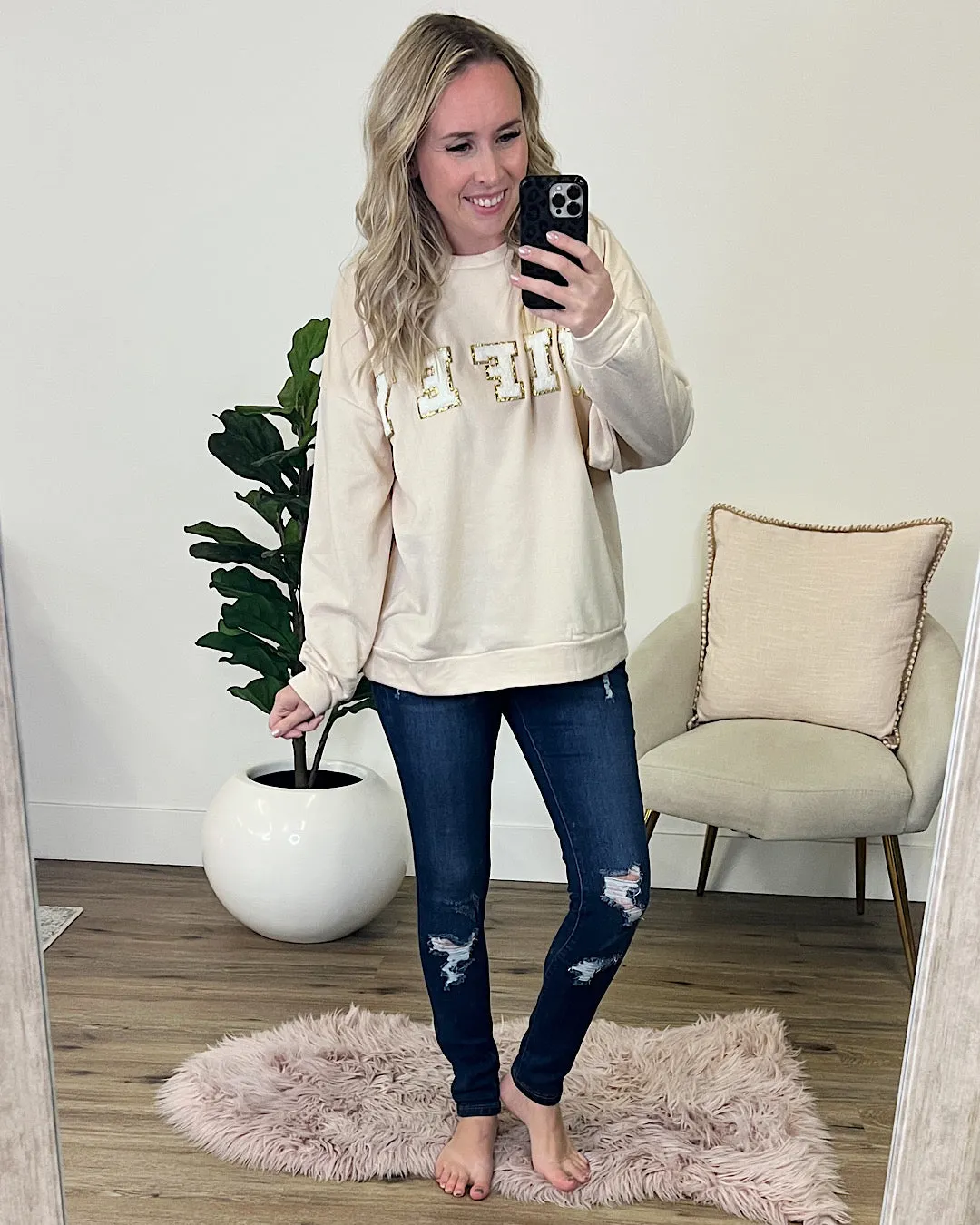 Wifey Patch Sweatshirt - Oatmeal