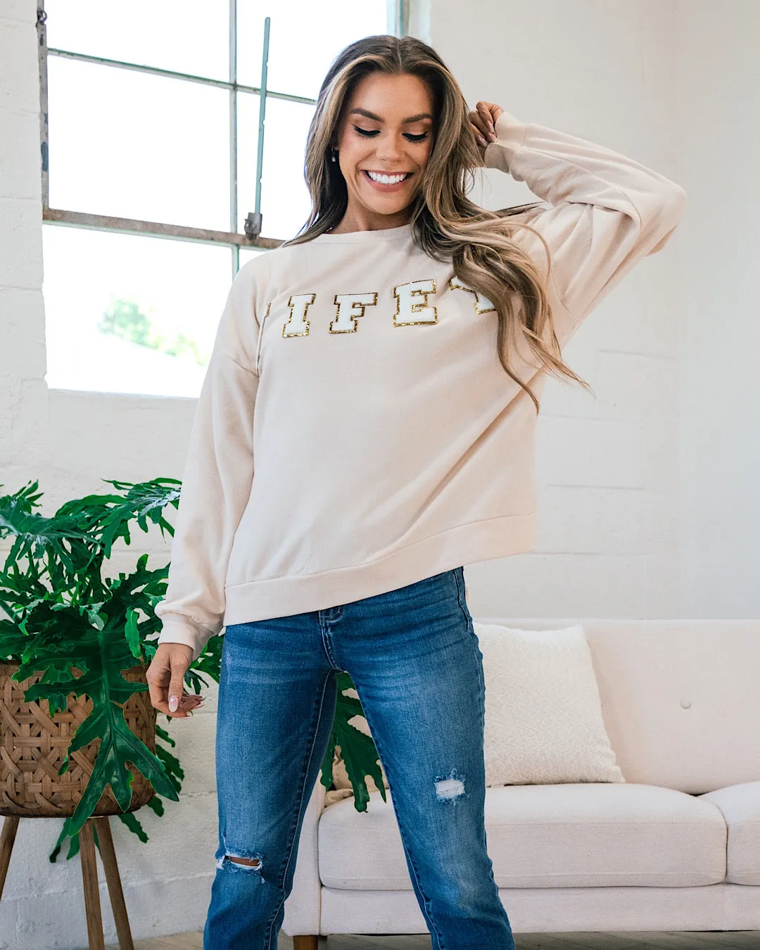 Wifey Patch Sweatshirt - Oatmeal