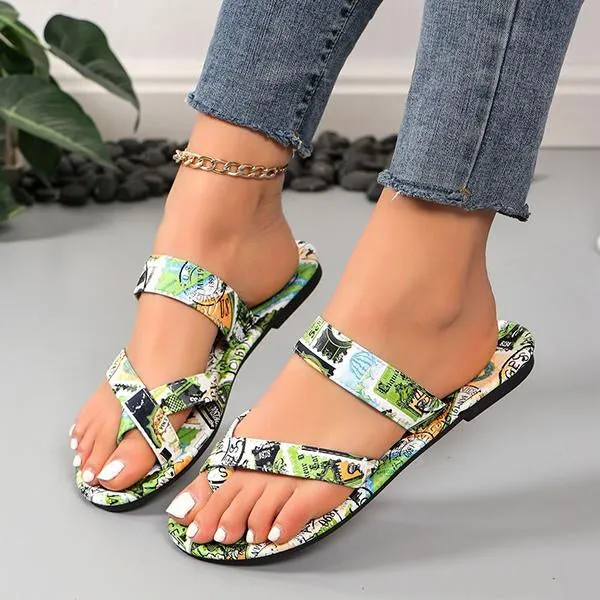 Women's Casual Printed Flat Flip Flops 33782398S