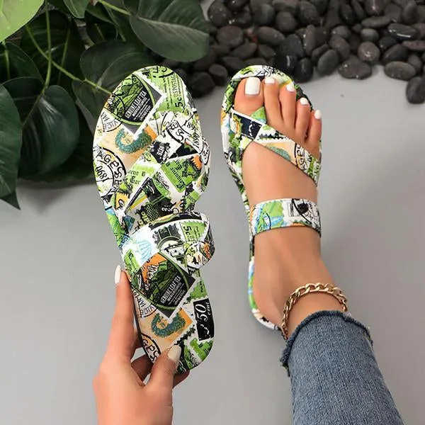 Women's Casual Printed Flat Flip Flops 33782398S